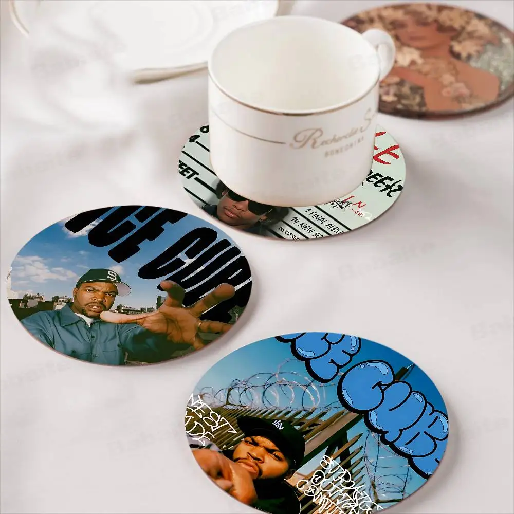 Hip Hop Music Stars Ice Cube Eazy-E Wood Coasters Colorful Round Coaster Non-slip Heat Insulation Coffee Mats Home Accessories