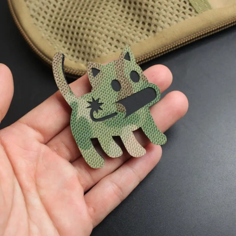 

Laser-cut Reflective Camou Cute Kitten Night-light Kitten Patch for Backpack Decoration Idea Hook and Loop Patch