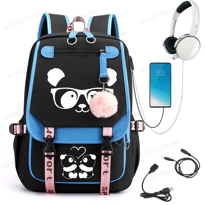 Panda Anime Print School Backpack Bag Teen Student Mochilas Casual Fashion Travel School Bag Girls Boys Campus Storage Daypack
