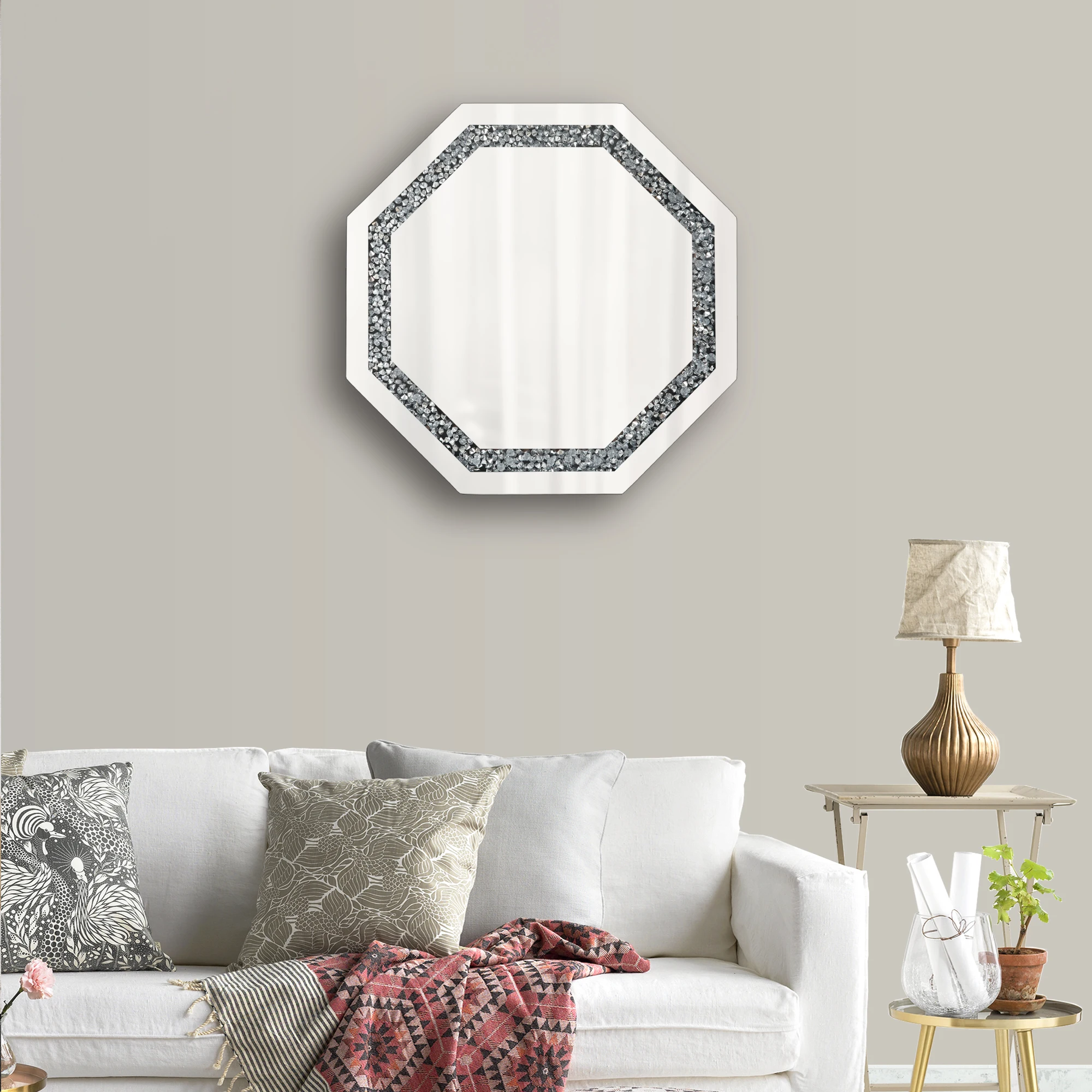 Wall Mounted Makeup Mirror 40cm X 40cm Irregular Design with Wooden Frame Window Decorative Bathroom Vanity Mirror view 5