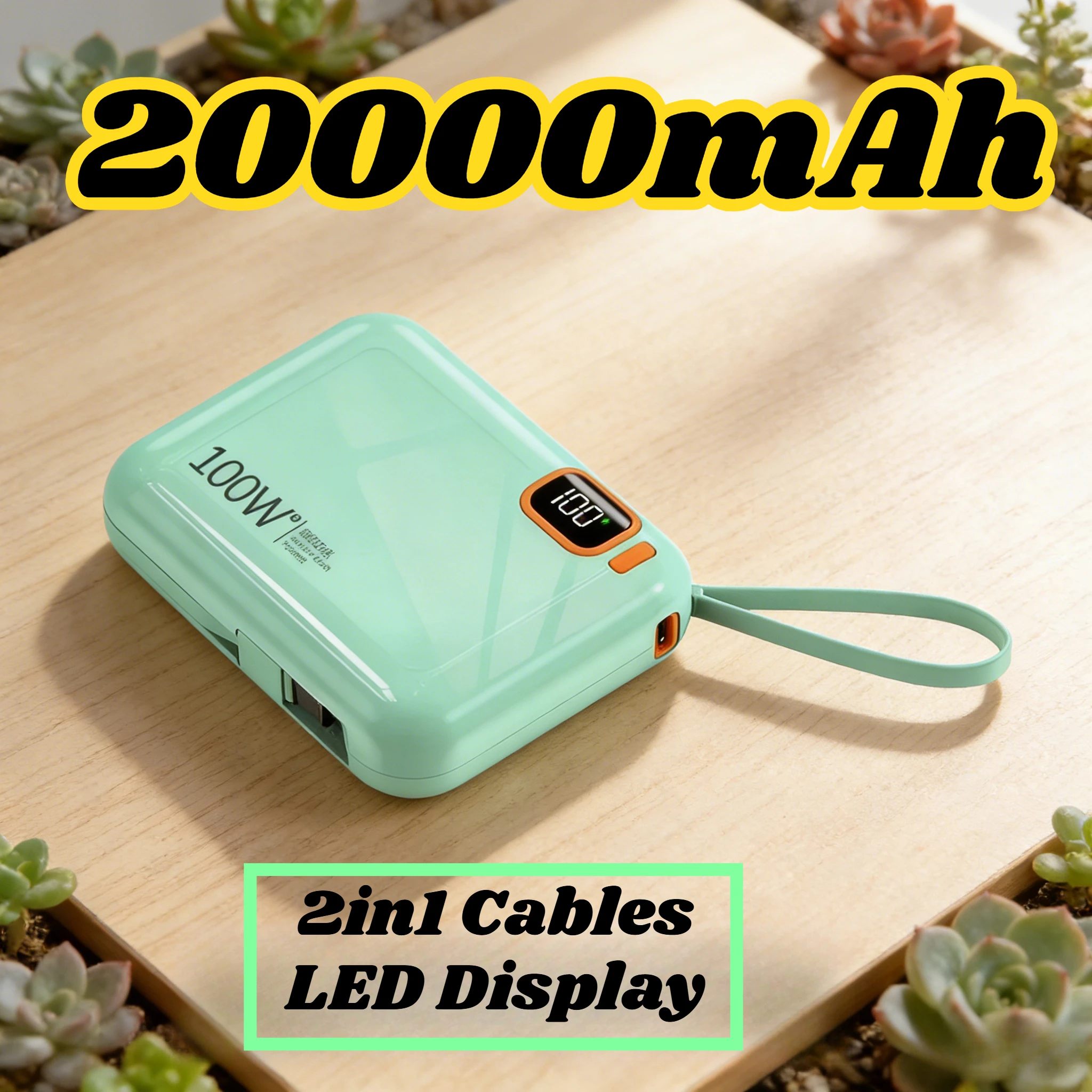 

Портативный внешний аккумулятор 2025 года, 10000 мАч, PD100W, с двусторонней быстрой зарядкой, мини-дисплеем LED, для iPhone, Xiaomi, Samsung