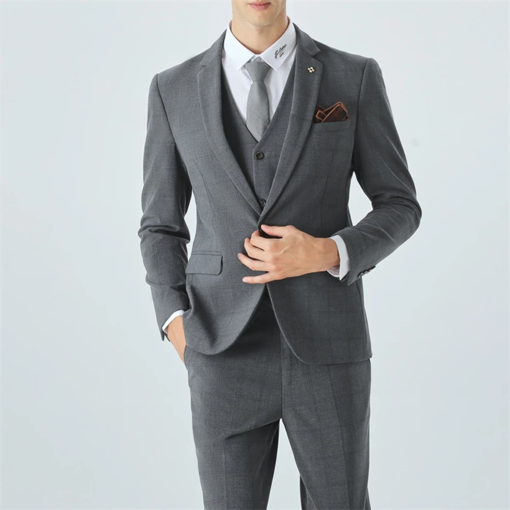 Two Pieces Office Business Men's Suit Set Charming Patterned Tuxedo Notched Lapel High Quality Groom Wear For Autumn Winter