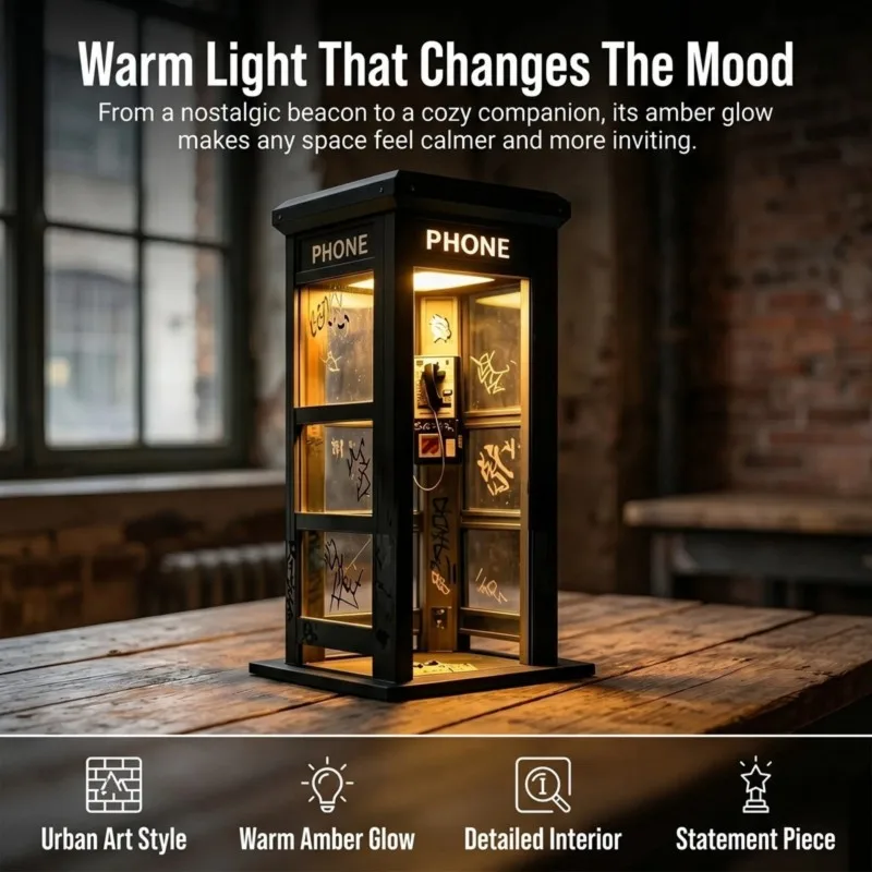 Top Sale Retro Vintage Tall Phonebooth Lamp-For Home Decor, Mini Telephone Booth Ambient Desk Light Classic For Bedroom Unique