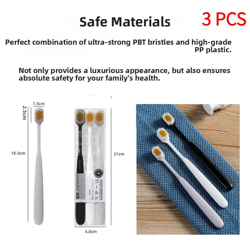 3PCS Soft Bristle Wide Head Toothbrush Non Slip Ergonomic Handle 3 Pack Perfect For Daily Home Oral Care For All Family Members.