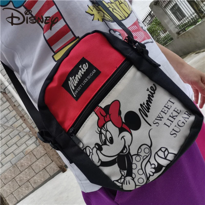 

MINISO Disney Minnie Cartoon Children Zipper Canvas Messenger Bag Travel Carry-on Backpack Cute Adult Chest Bag Shoulder Bag