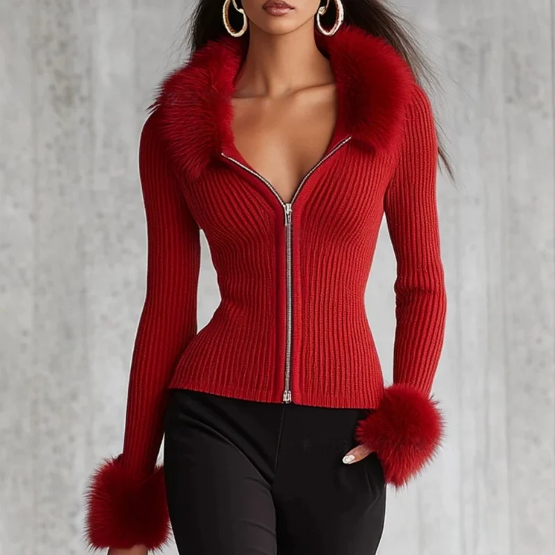 Women's Short Cardigan With Big Real Fox Fur Collar New Autumn Winter Knit Clothing Female Natural Fur Warm Sweater Lady