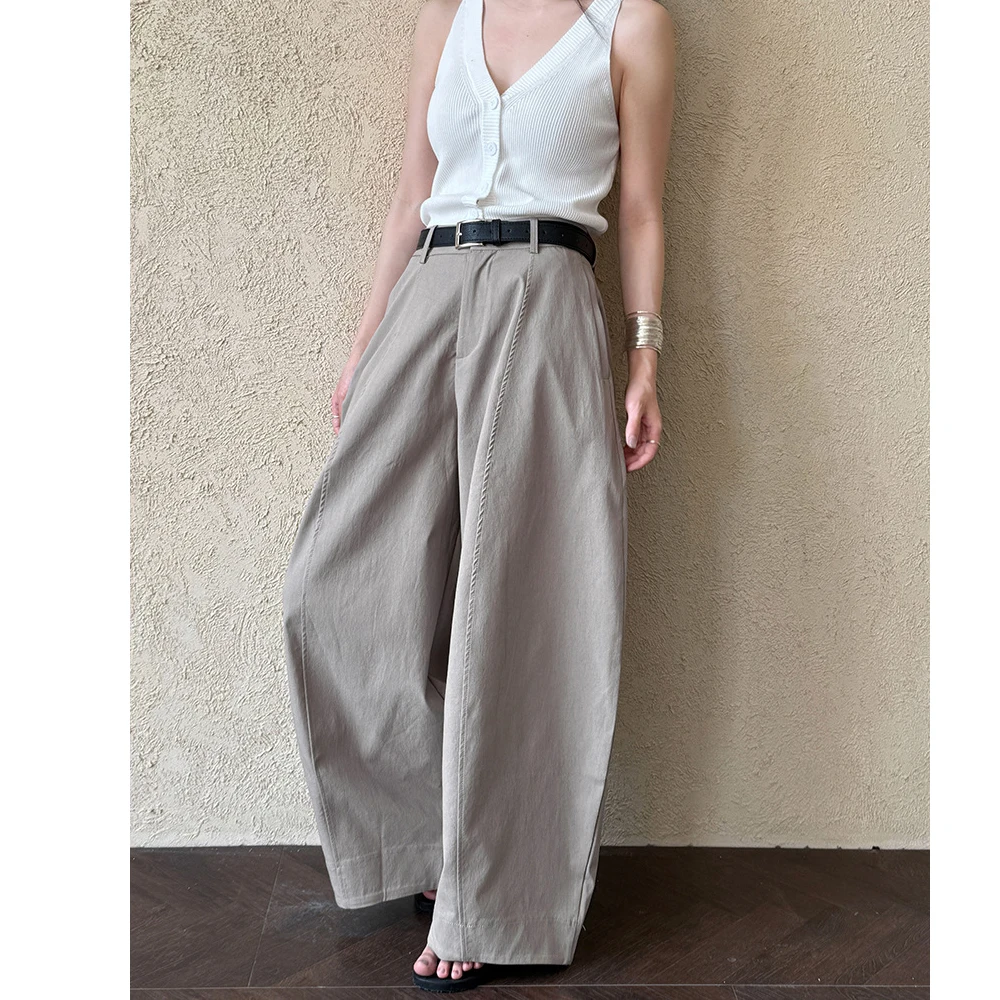 ใหม่มาถึงผ้าฝ้าย 62% ผู้หญิงกางเกงขากว้างใหญ่เอวสูงสบายๆตรงกางเกงหญิงเสื้อผ้าผู้หญิงกางเกง