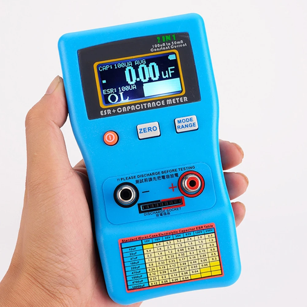 

2-in-1 Auto-range Capacitor Digital Low Ohm Capacitor Meter Analyzer Capacitor Resistance Multimeter Tester Tool Accessories