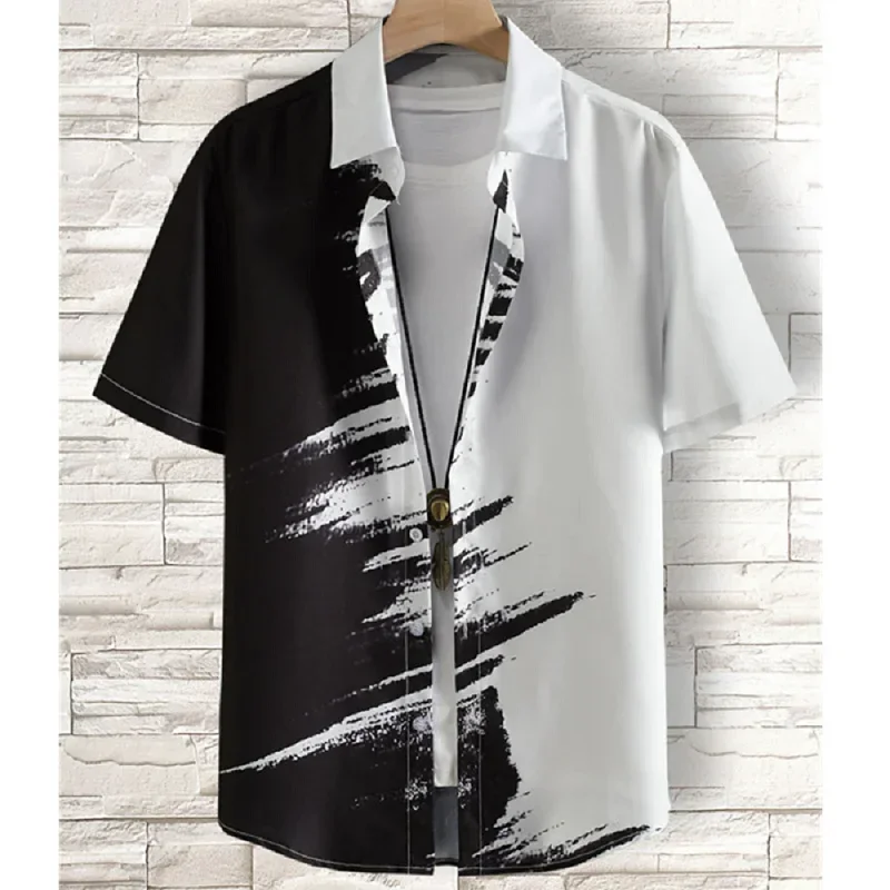 Beach Party Graphic Hawaiian Shirt For Men Color Gradient 3D Printed Aloha Shirts Summer Loose Lapel Tops  Short  Sleeve  Blouse