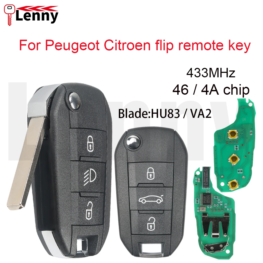 Lenny Car Flip Remote Key 433MHz 4A/46chip Trunk/Lamp BT For Peugeot 208 301 308 508 2008 5008 Citroen C-Elysee C2 C3 C4-Cactu