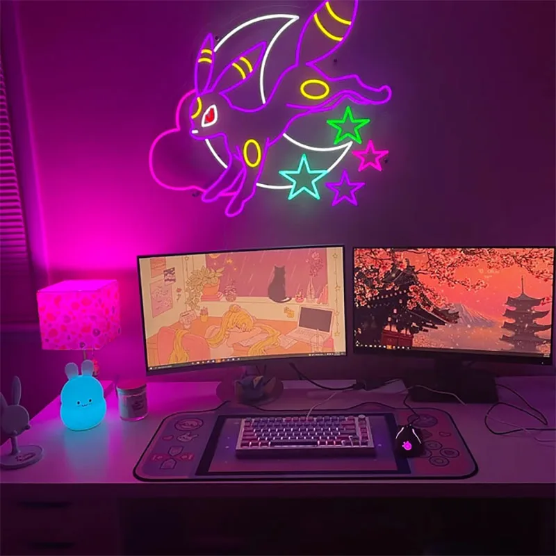 Slyveon Neon Sign Anime Neon Sign Cute and Kawaii Slyveon Gorgeous Game Room Light Wall Art Neon Sign Bedroom Neon Lights