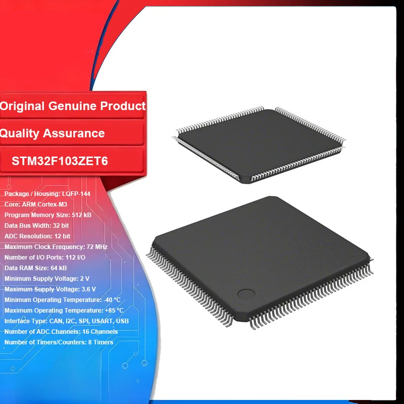STM32F103ZET6 Original New 1PCS LQFP-144 Microcontroller MCU 32 Bit 72 MHz Integrated Circuit IC Chip for PCB Board DIY