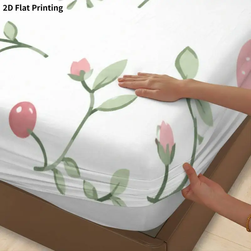 3Pcs Pastelfloralberryblossom Fitted Sheet Three Piece Set (1*Fitted Sheet + 2*Pillowcases, Coreless), Bedding Set