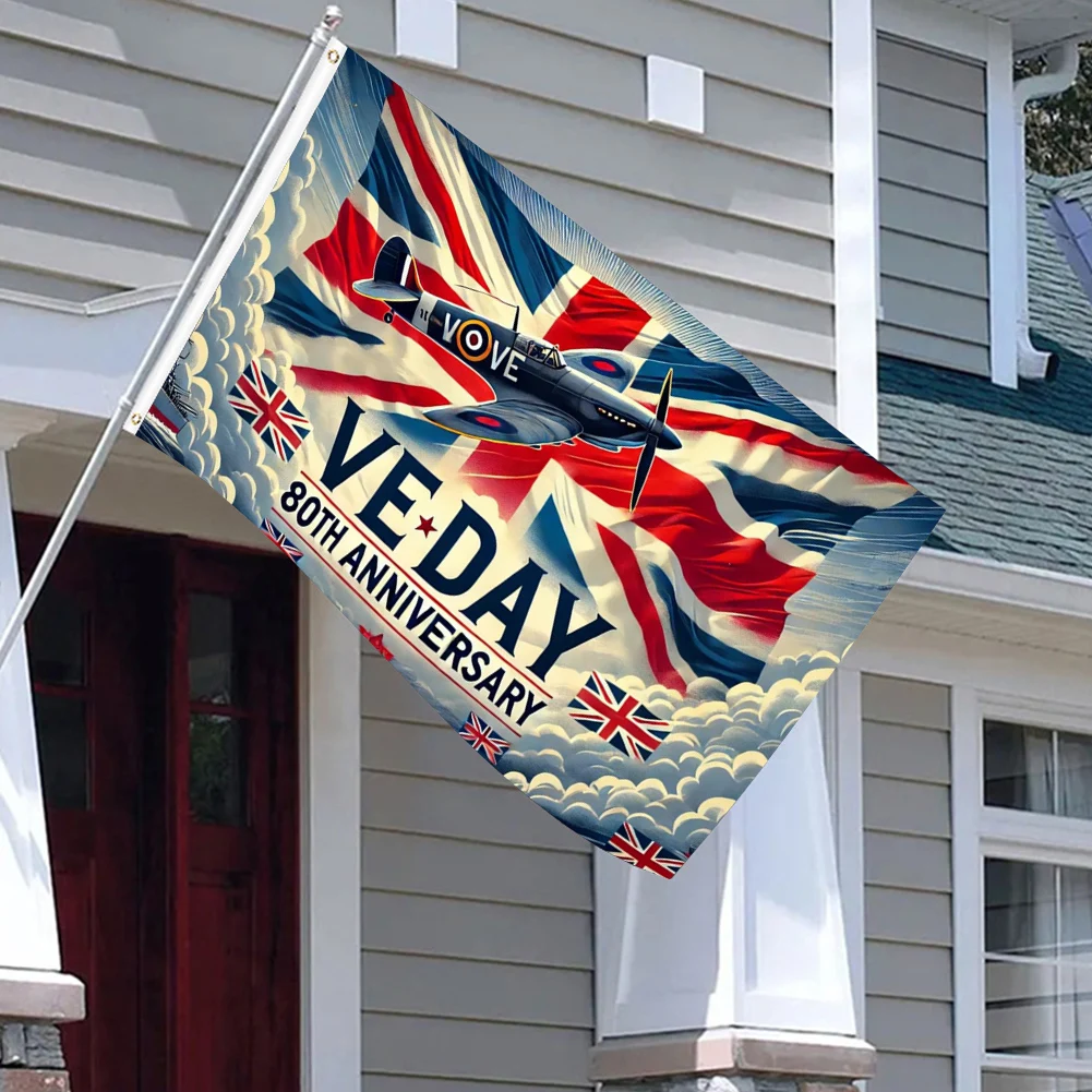 2025 Ve Day 80th Anniversary Flag Decorations Memorabilia Two Side 80 Years Victory In Europe Large Flag Decorations for Victory