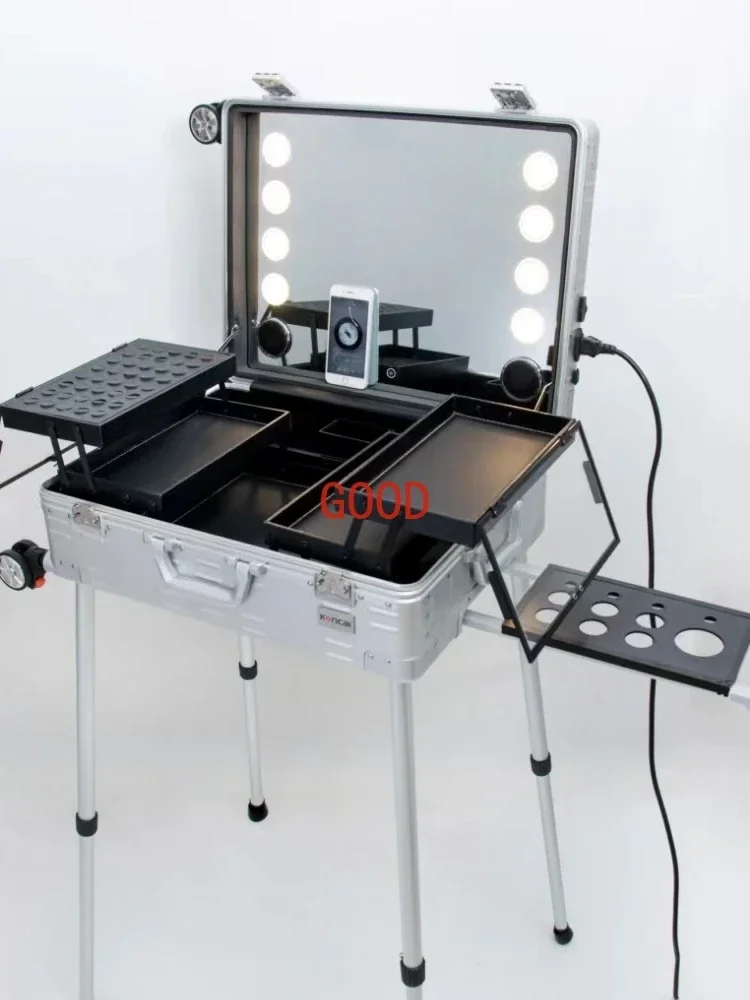 Professional Trolley Cosmetic Case with Light and Bracket Large Capacity