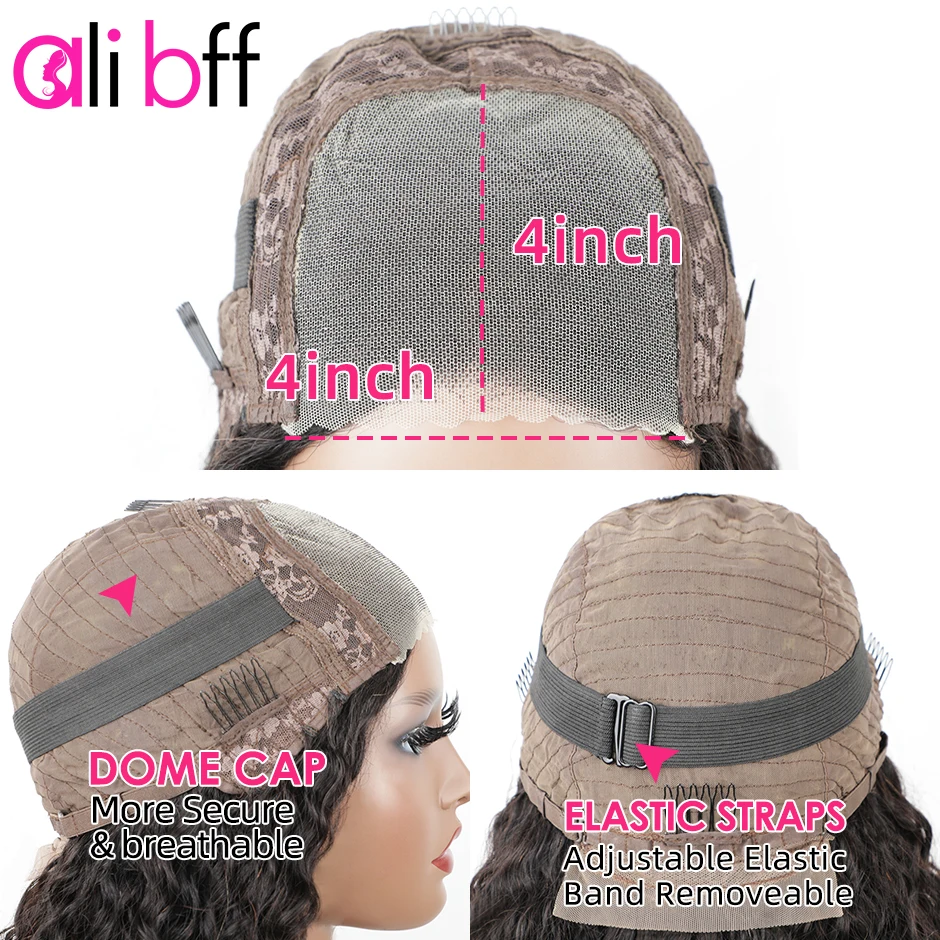 ALI BFF-Perruque de cheveux humains pré-découpée Wear Go, fermeture à lacet, sans colle, bonnet respirant en dentelle HD, installation en une étape, cheveux Air Wave, 4x4