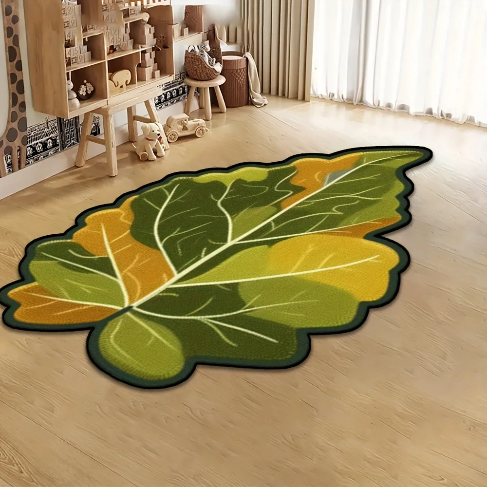 VIKAMA Creative Leaf Shaped Irregular Rug 2D Printed Non Slip Doormat Boho Home Entrance Floor Mat