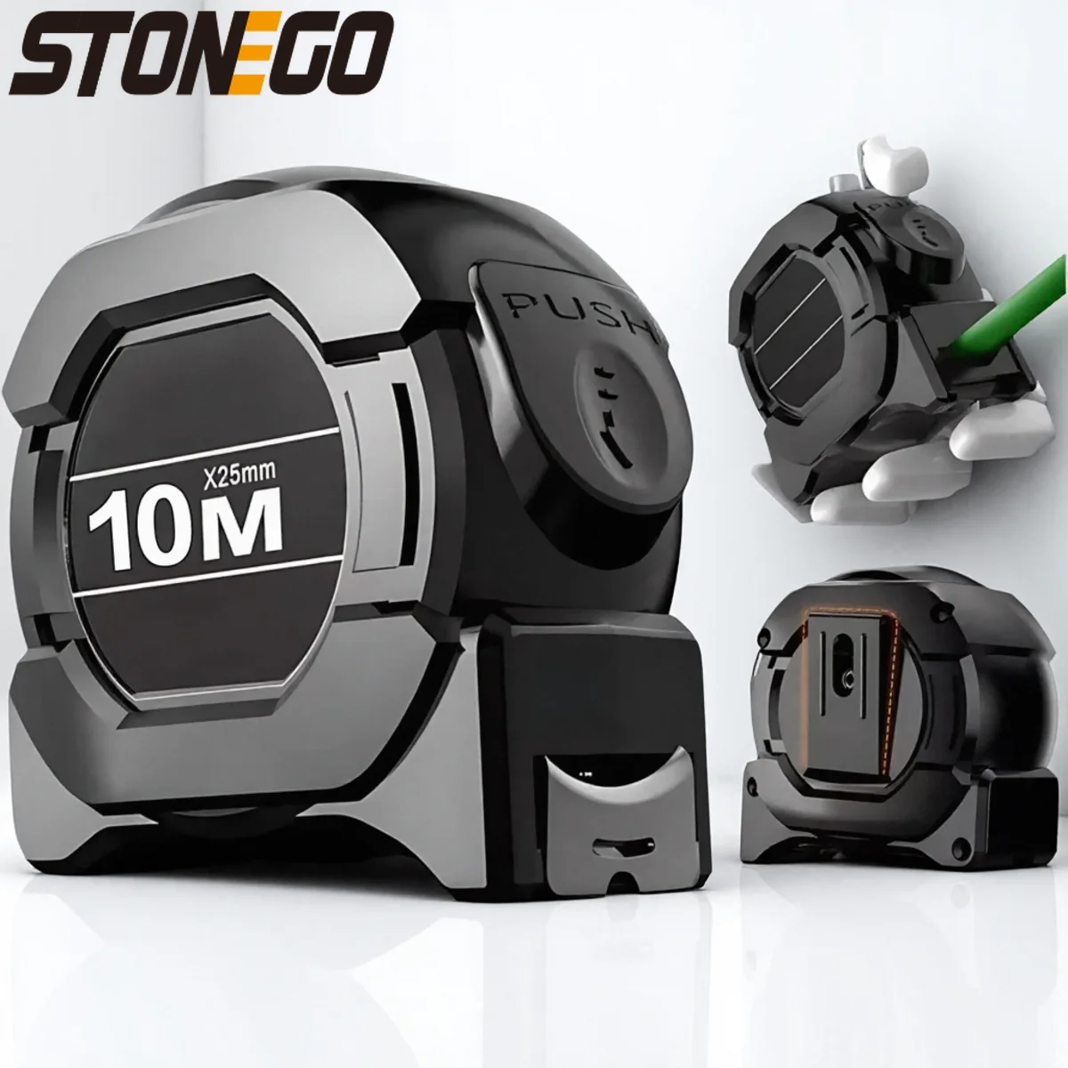 STONEGO Fluorescent Steel Tape Measure High Precision Self Locking Retractable Thickened Tape for Dark Night Measuring Tasks