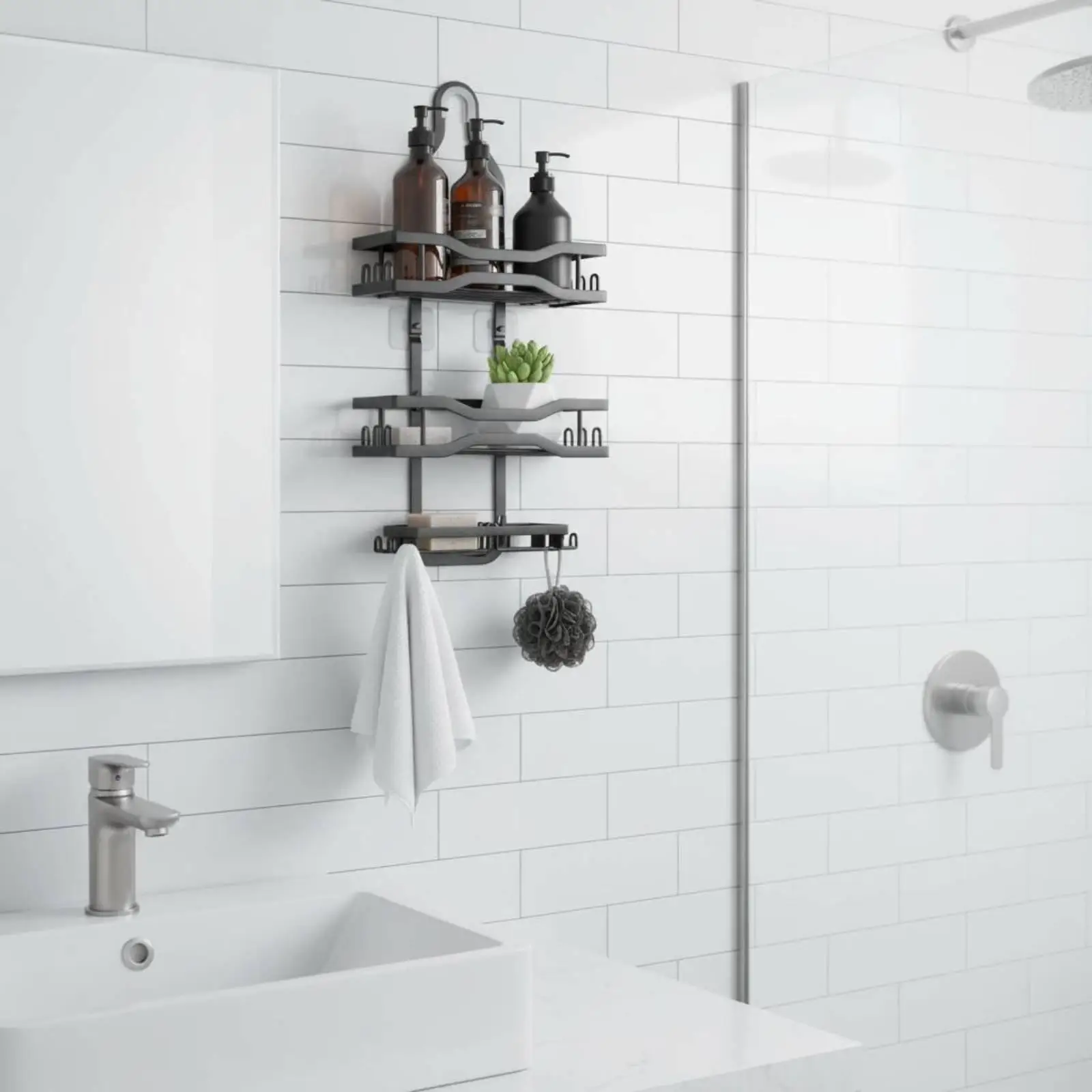 Space Saving Bathroom Shelf Wall Mounted Organizer for Shampoo Bottles and Cosmetics Carbon Steel Sturdy Rack for Small Washroom