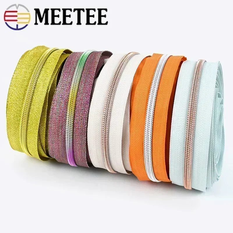 4-10Meters 5# Nylon Zippers Colorful Tooth Coil Zipper for Garment Bags Zip Tape Repair Kit DIY Clothes Tailor Sewing Accessory
