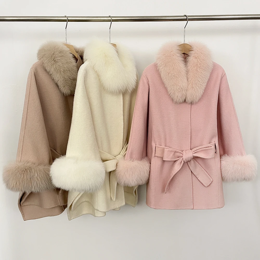 OFTBUY frauen Wolle Mantel Frau Echt Fox Pelz Woolen Jacke Frauen Jacke mit Pelz Femmes Lose Mantel Wraps Fledermaus Wolle mantel Weibliche