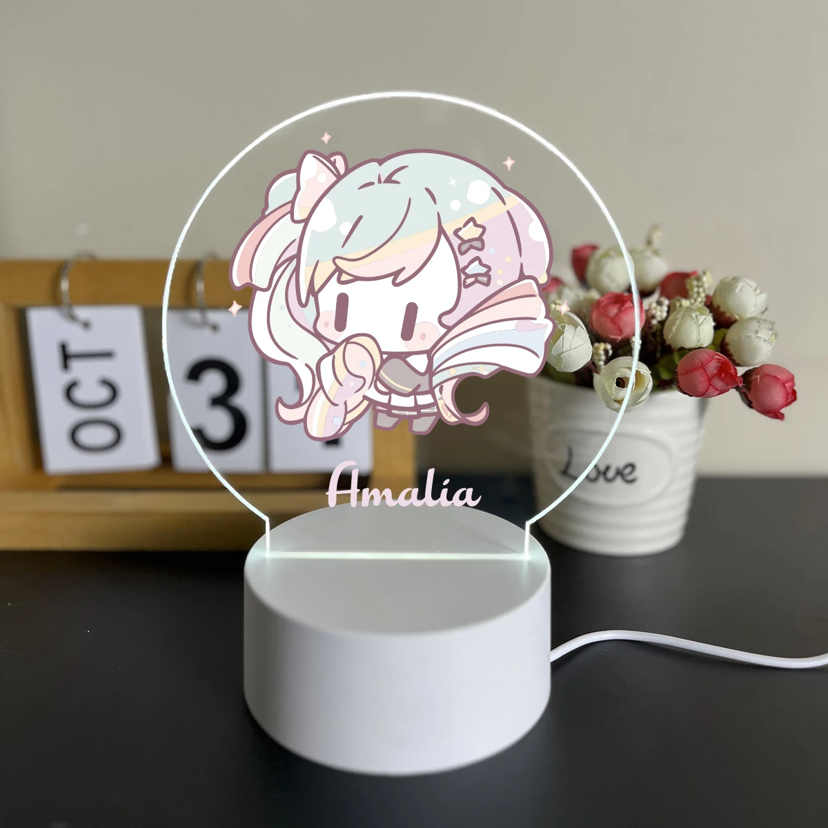 

1PC New Japan Anime Girl UV Print Diy Name You Need 3D Visual Night Light For Bedroom Decor Customized Name Acrylic Lamp