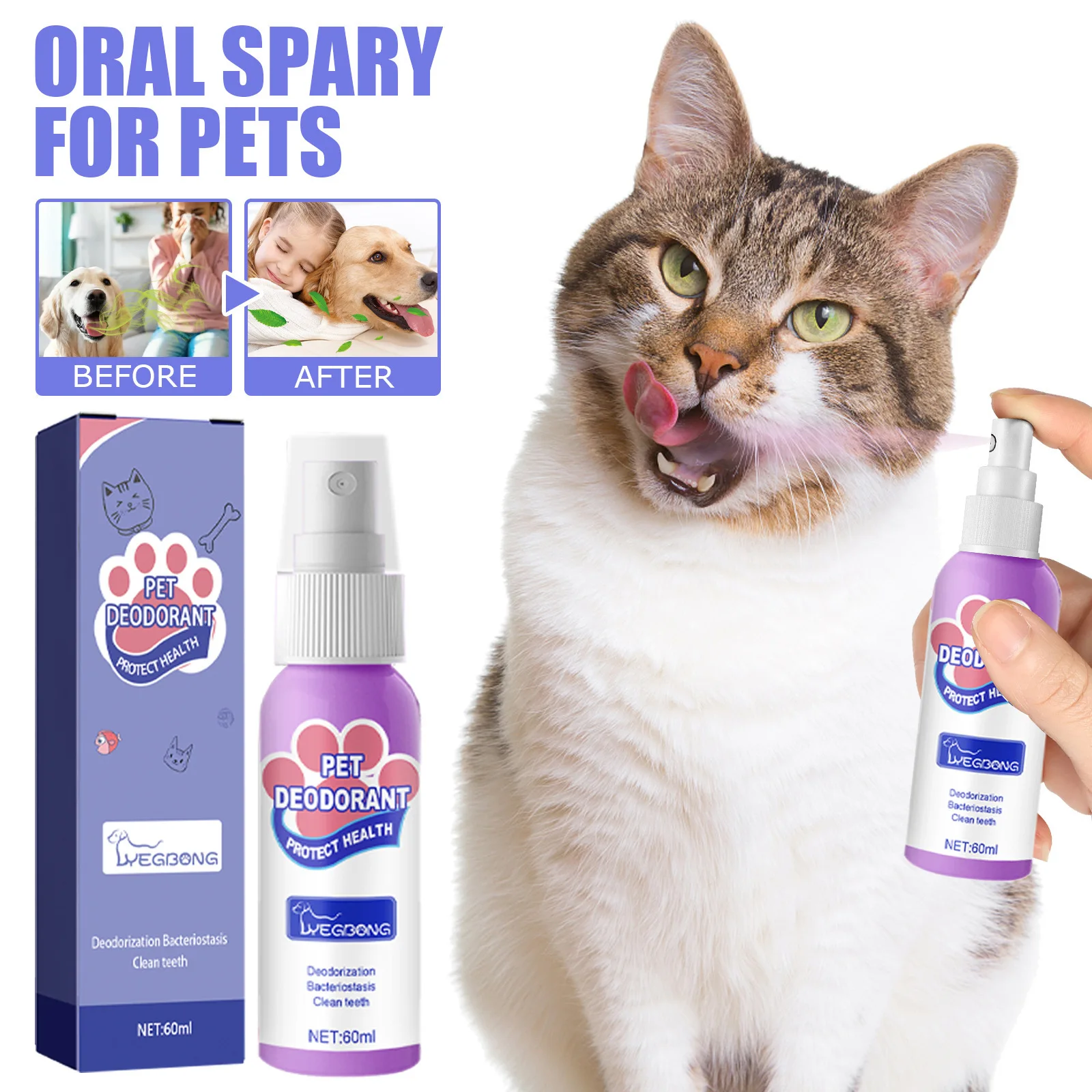 Dog Breath Spray, Oral Cleaning Pet Cat Deodorization and Odor Removal, Oral Spray Freshener