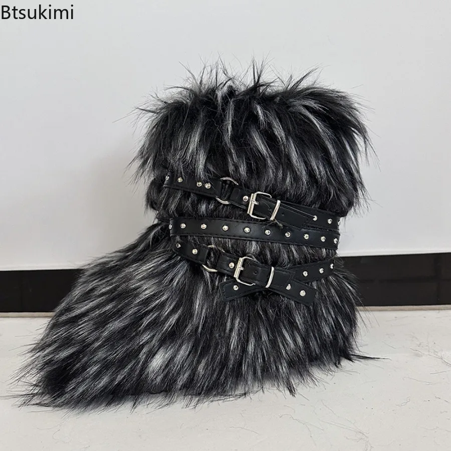 New Winter Boots Women Faux Fur Snow Boots Warm Platform Long Boots Cute Plush Over Knee High Boot Y2K Girls Outdoor Furry Shoes - view 6