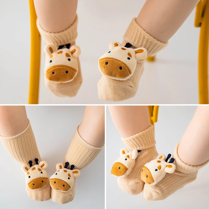 Cute Cartoon Animal Baby Socks Autumn Winter Warm Infant Mid Tube Socks Lovely Lion Rabbit Kids Non-slip Floor Socks