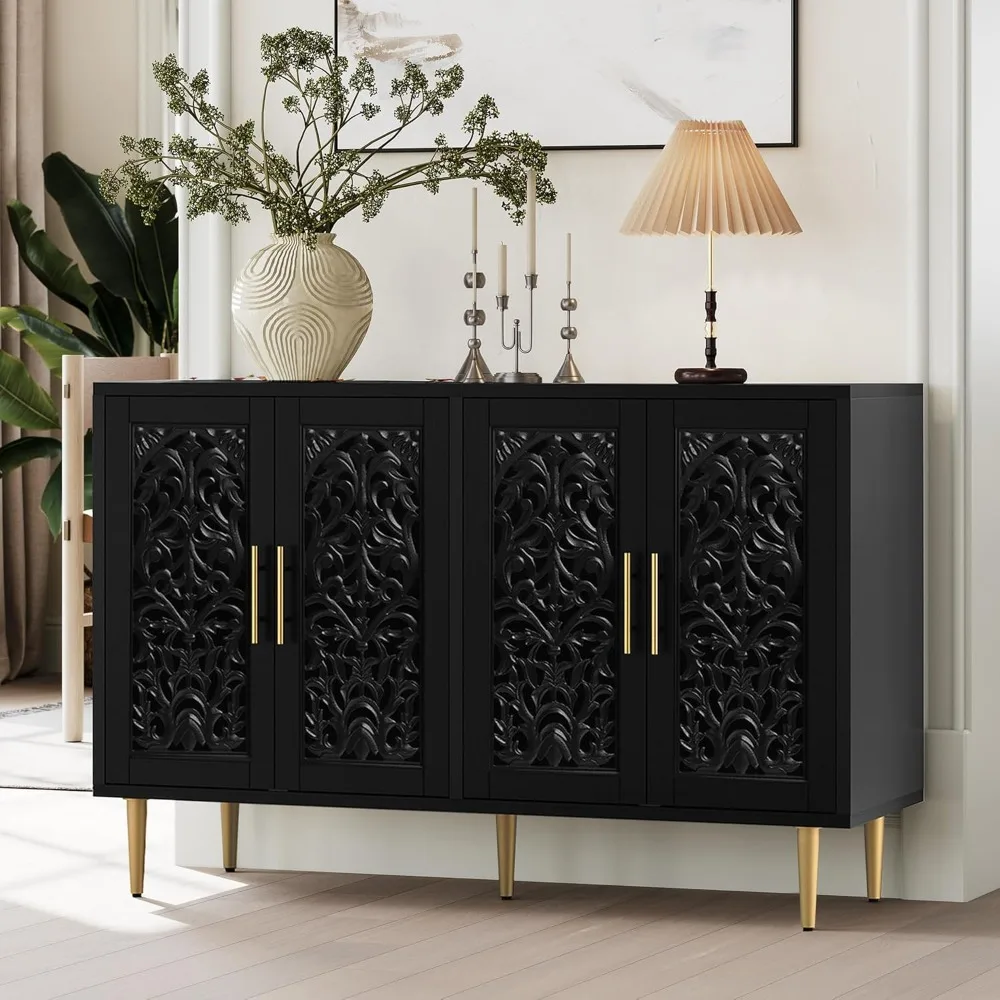 

47.8" Accent Cabinet with 4 Doors, Vintage Hollow Carving Buffet Cabinet, Sideboards and Buffets with Storage