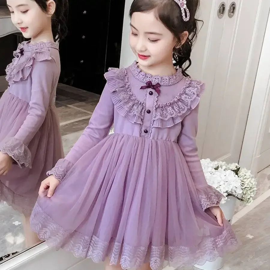 Kinder Freizeit kleidung Teenager-Mädchen Kostüm Rüschen Kind Party Kleider Prinzessin Kinder Geburtstags kleid Schul kleidung für Mädchen