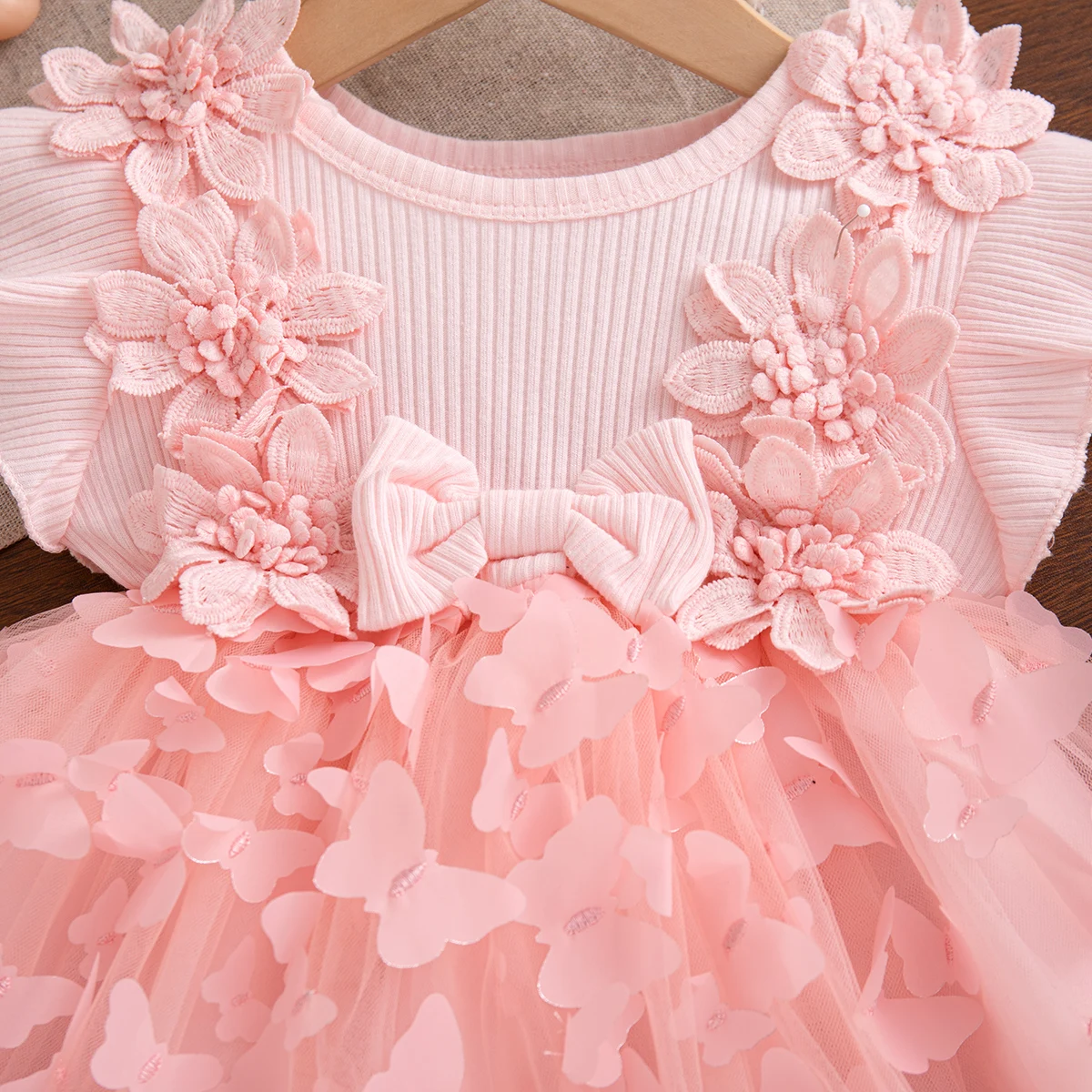 Sommerkleider für Babymädchen mit Blumenmuster und Schleife, Tüll-Kurzarmkleider, Niedliche Geburtstagsparty-Kleider, Babykleidung für Mädchen – Detail 7