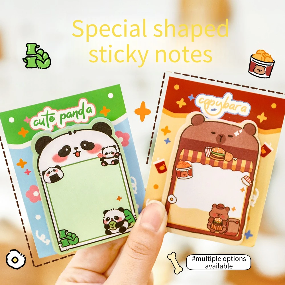 4Pcs/Lot Cute Animal Sticky Notes Panda Capybara Cat Dog Self-Adhesive Memo Pads Kawaii Cartoon Stationery Kids School Office