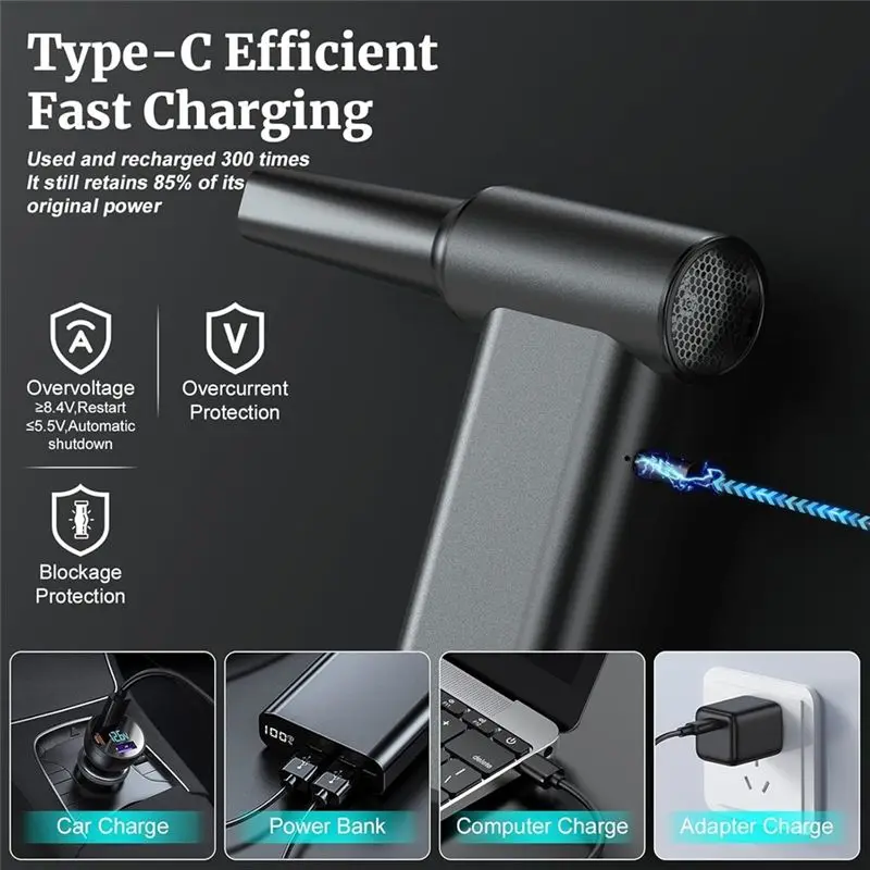 منفضة هواء كهربائية A76K، 4 أوضاع، منفاخ هواء مضغوط لاسلكي عالي السرعة 180000 دورة في الدقيقة مناسب للأماكن الخارجية والسيارة