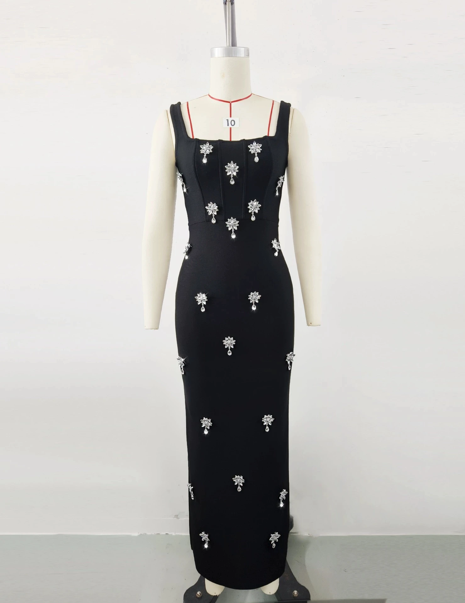 Dames nieuwe mouwloze vierkante hals diamanten bandagejurk celebrity stijl lichte luxe niche high-end-GZXX1015