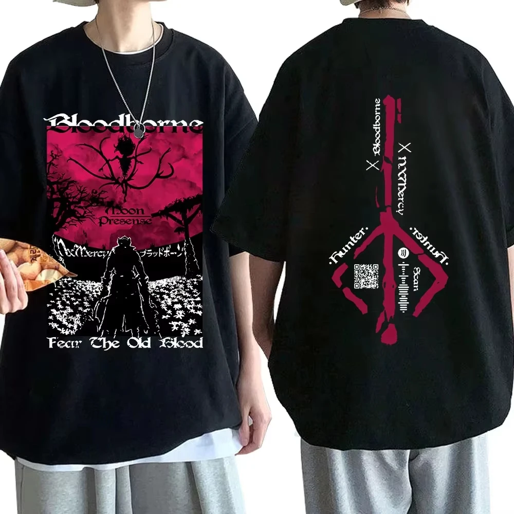 Bloodborne Graphic Washed Cotton T‑shirt Unisex Horror Game Crew Neck Oversized Short Sleeve Harajuku Streetwear Casual Tops