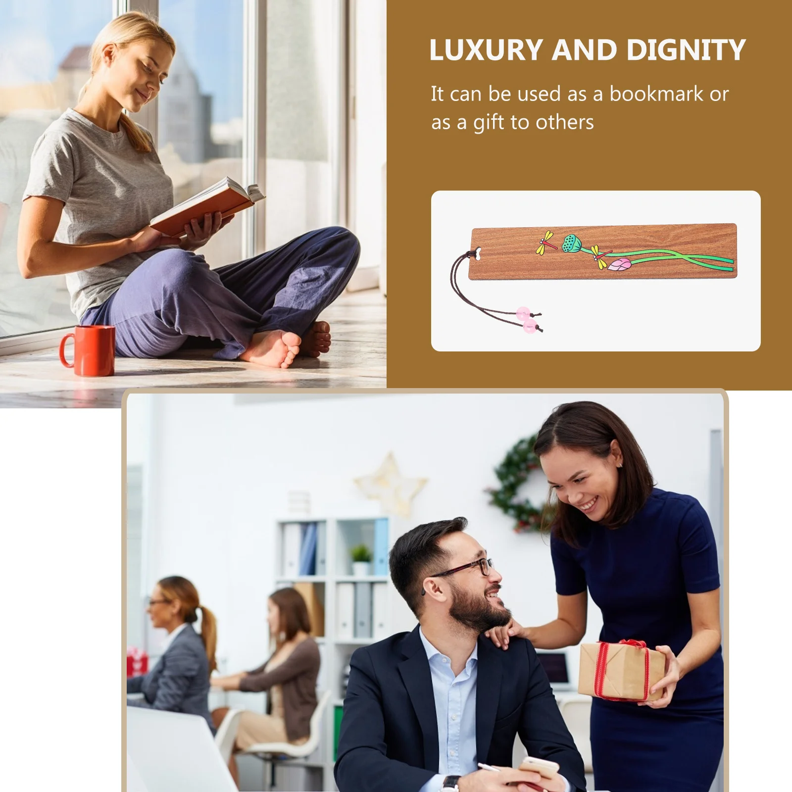 1pc Wooden Painted Bookmarker Creative Page-Marker Wood Bookmark Practical Lightweight Simple Design Gift