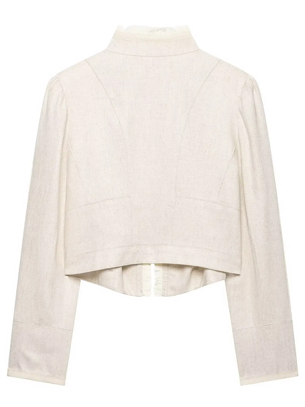 Women's Slim Fit Short Suit Jacket with Wood Grain Ruffle Layered Decorations Stand Collar Open Cardigan Autumn Fashion