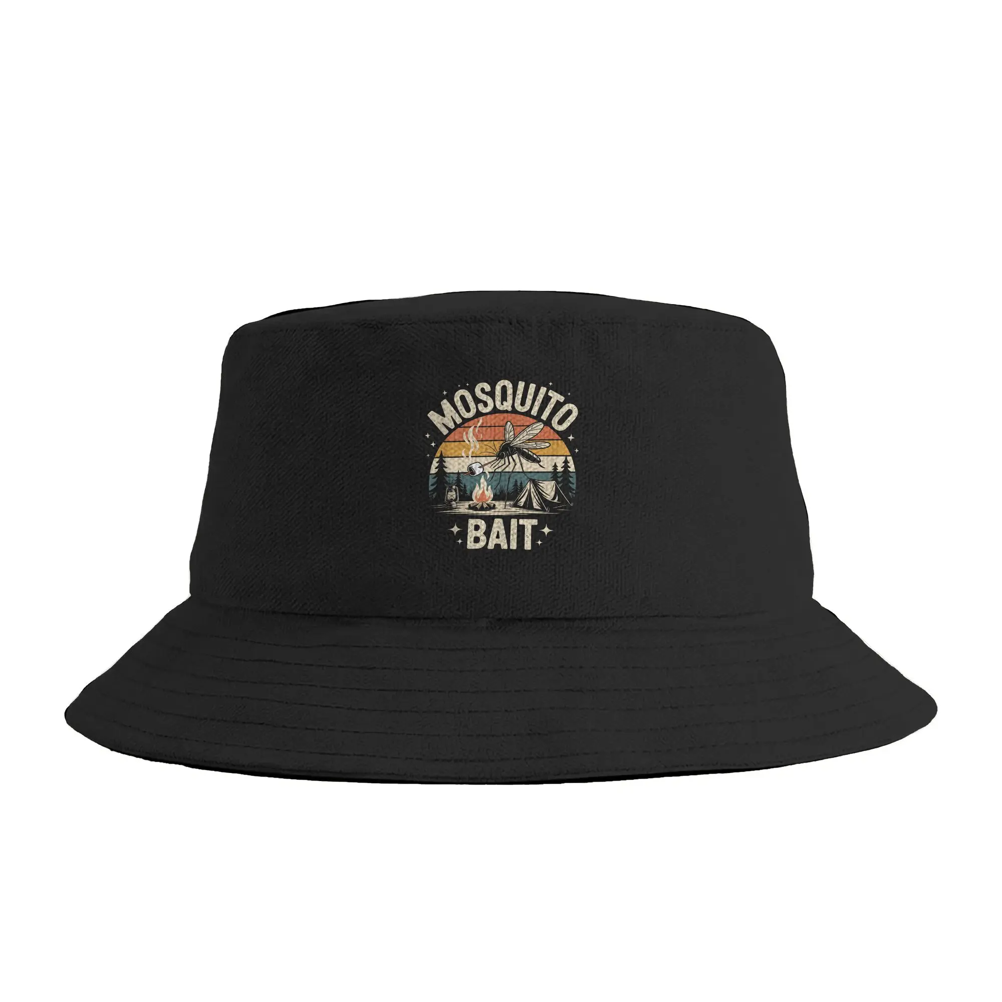 Camping Mosquito Bait Campfire in Retro Sunset Camper Summer Bucket Hat Outdoor Fisherman Caps Foldable Travel Hiking Visor Hats