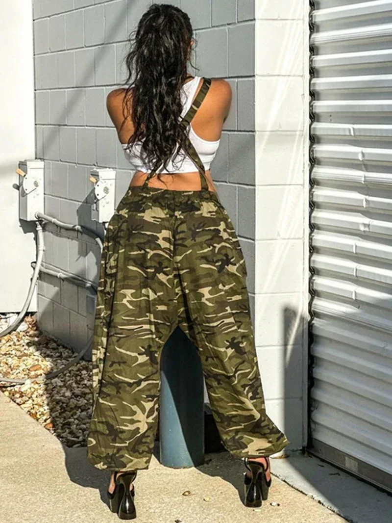 Streetwear Camouflage Baggy Jumpsuits Summer Clothes Women 2024 Strappy Backless Rompers Playsuits One Pieces Overalls Outfits