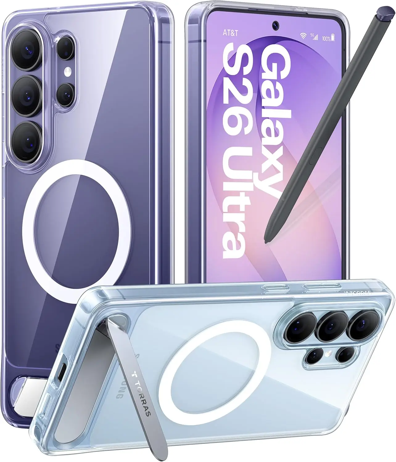 

Магнитный чехол-подставка для Samsung Galaxy S26 Ultra с MagSafe, военной защитой от падений и регулируемой подставкой