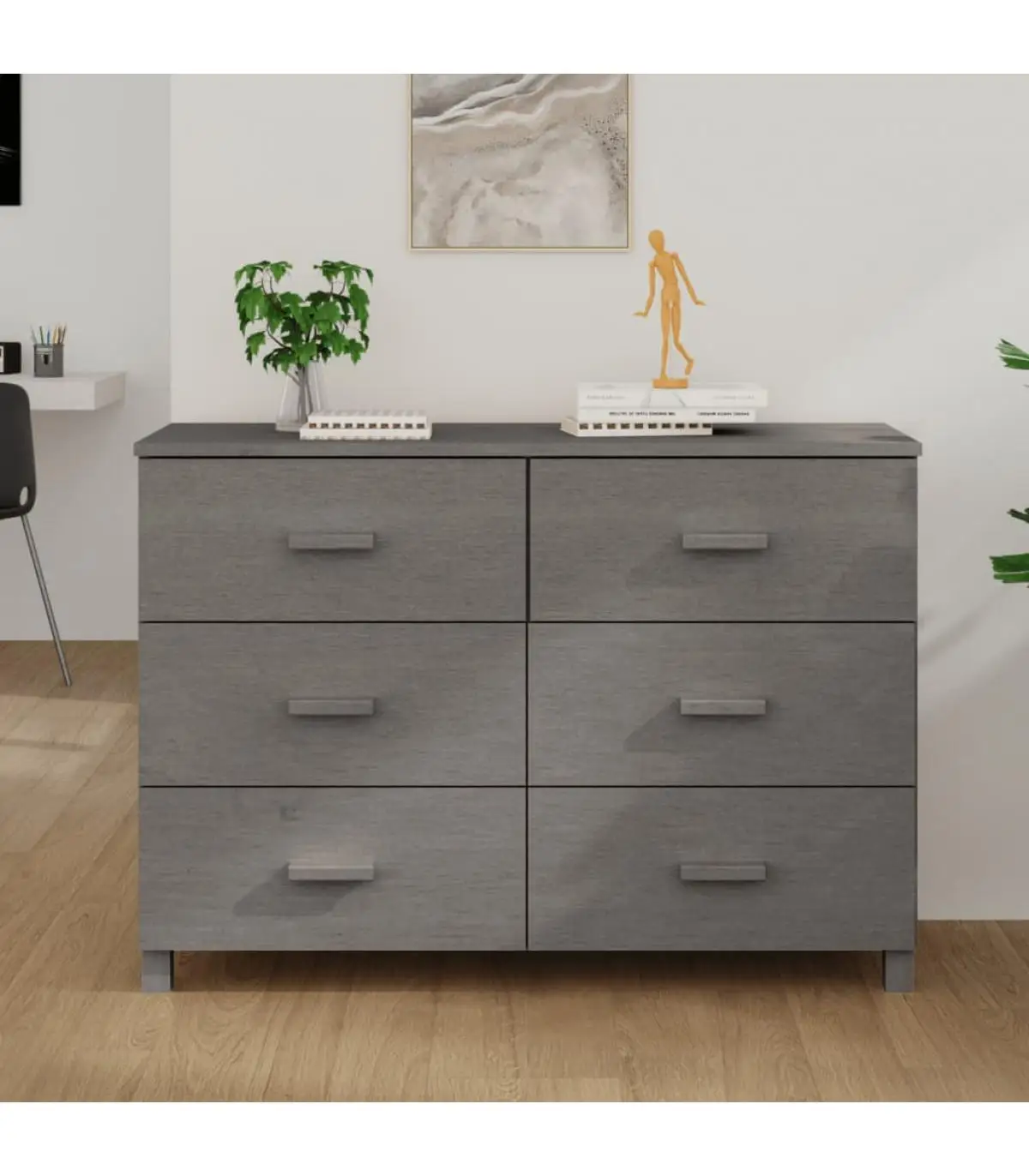 113x40x80 cm light gray pine solid wood sideboard