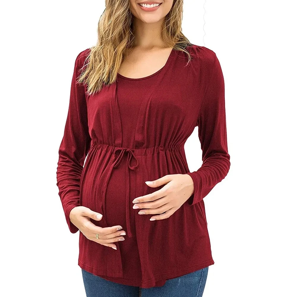 

Women Maternity Clothes Long Sleeve Double Layer Nursing Tops T-shirt Breastfeeding Pregnancy Clothes Gestante Roupas