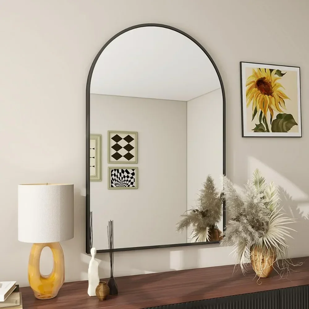 

20"x30" Arch Bathroom Mirror, Wall Mounted Mirror, Black Vanity Wall Mirror w/Metal Frame for Bedroom, Entryway, Living Room