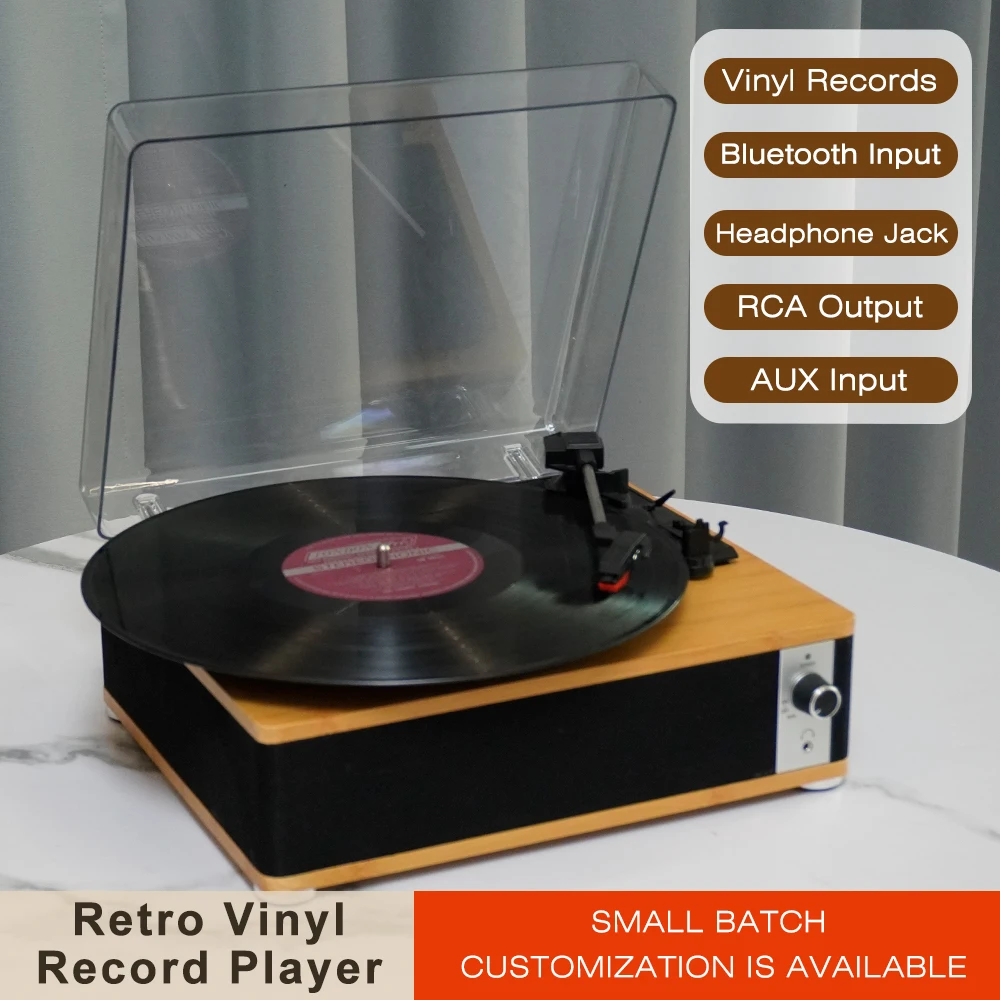 Vintage Vinyl Record Player Built-in Speaker HIFI Sound Turntable Bluetooth 5.4 Supports 7/10/12 Inch LP Records With Dust Cover