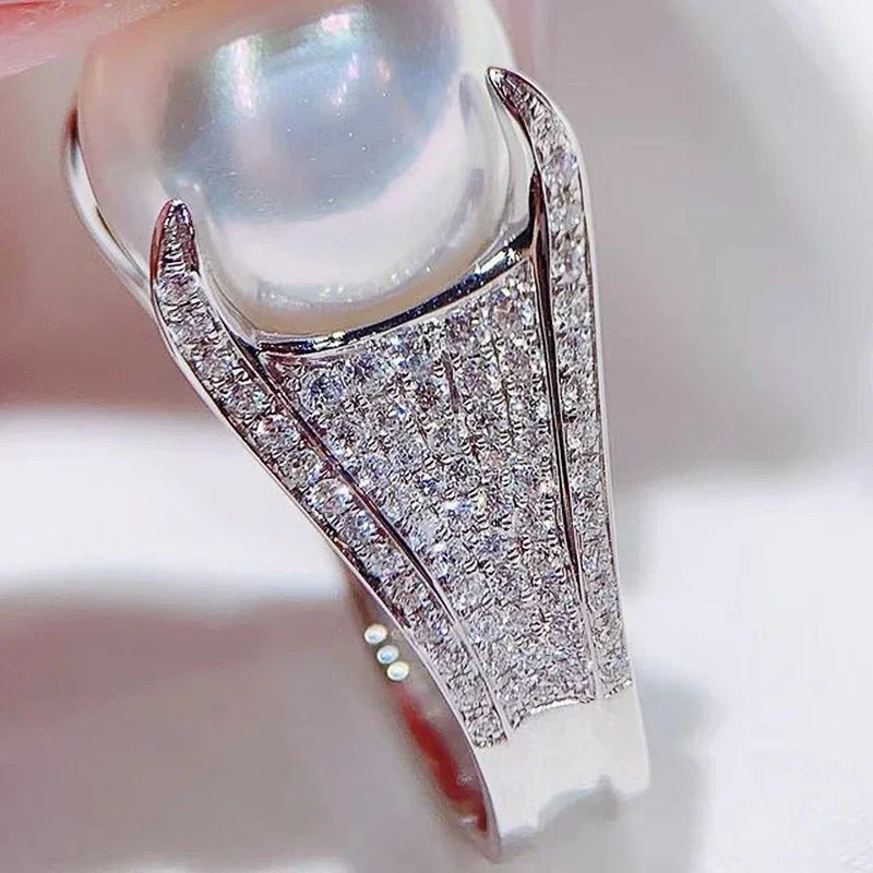 New Luxury Imitation Pearl Ring Female Dazzling Zirconia Accessories for Wedding Party Awesome Gift for Women Fashion Jewelry