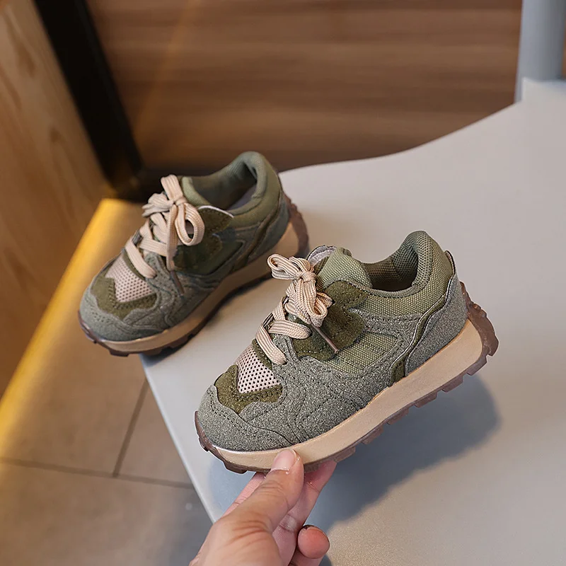 

Children's Fashion Shoes Green and Beige Running Shoes with Breathable Mesh and Comfortable Sole Outdoor Non-slip Shoes