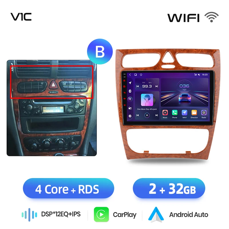 Junsun CarPlay Android Auto Autoradio voor Mercedes Benz C Klasse W203 C200 C320 C350 CLK W209 2000-2005 intelligente Multimedia 4G