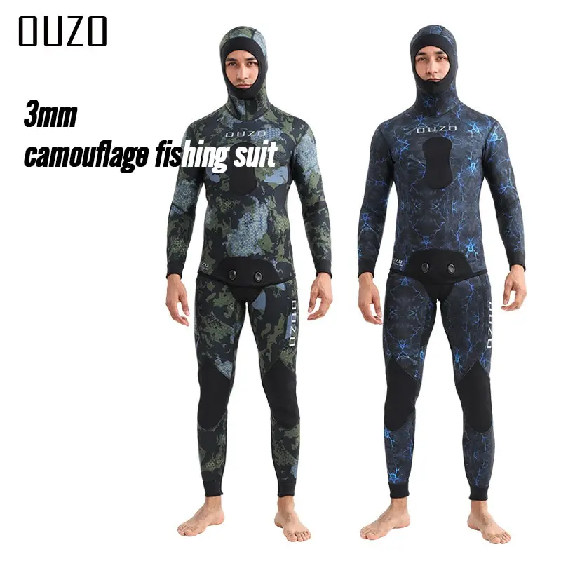 3MM Camouflage Wetsuit Neoprene split hooded full set diving suit cold and warm diving suit Keep Warm fishing hunting suit