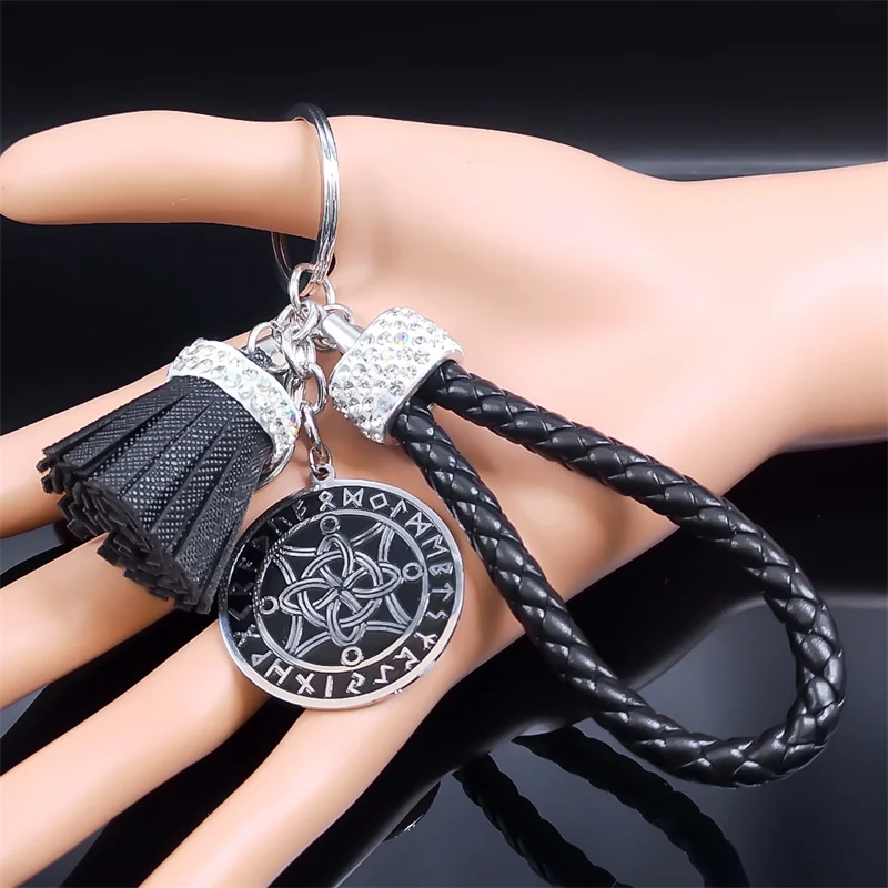 Fotografia 4: Viking bruxa nó porta-chaves do carro titular de aço inoxidável nodic rune proteger chaveiro saco pingente acessórios presente wicca jóias